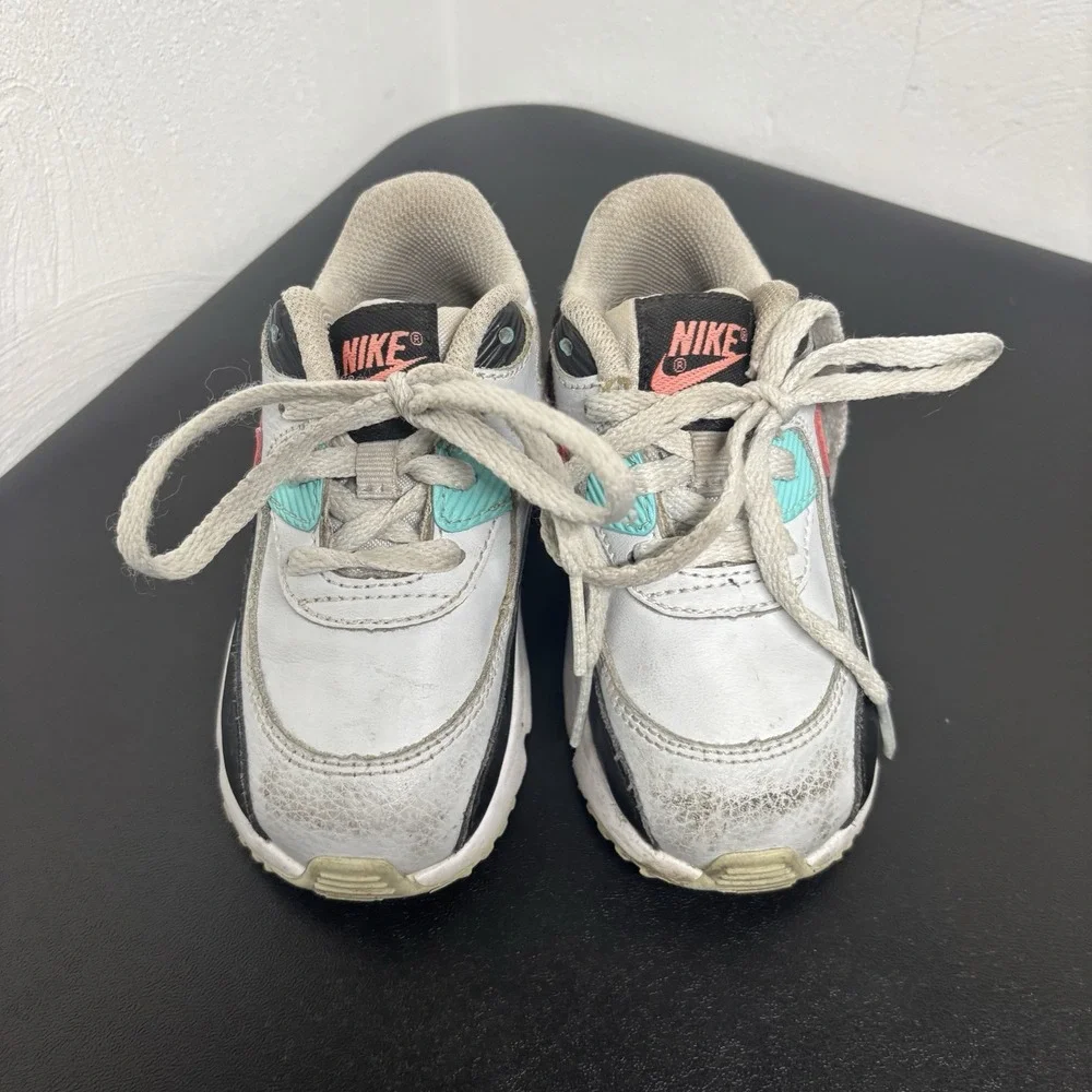 Nike Girls Air Max 90 Sneaker Athletic White Multicolor 833377-013 Lace Up Sz 7C